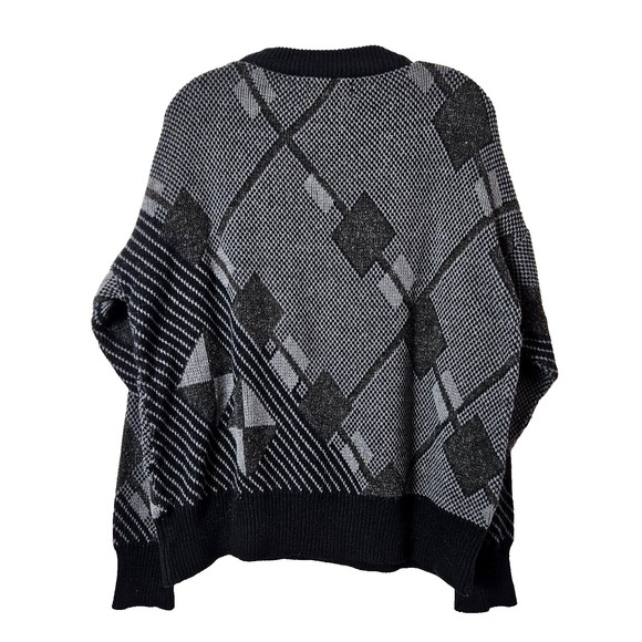 Palmero Men's Vintage Grandpacore Black Sweater LARGE Faux Leather Hipster Cosby - Picture 2 of 8